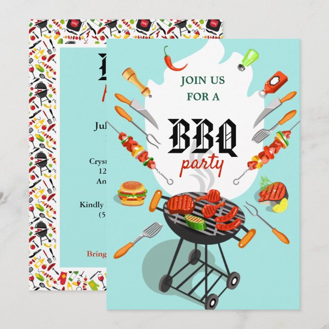 Invitation BBQ d'été Grillade Fête en plein air (Devant / Derrière)