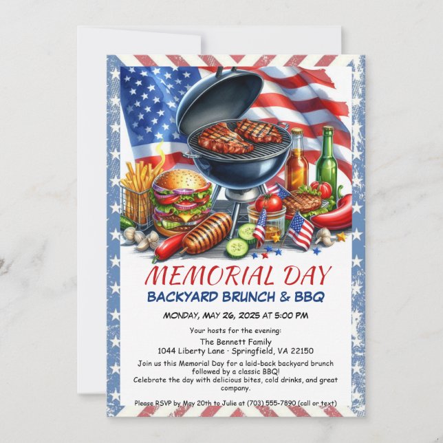 Invitation BBQ du Memorial Day | Cookout patriotique dans le  (Devant)