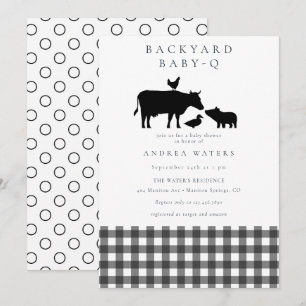 Invitation BBQ   En vichy noir   Baby shower rustique