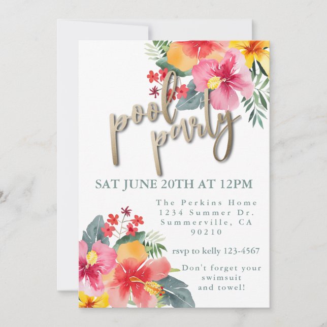 Invitation BBQ Été De La Fête De Piscine (Devant)