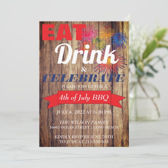 Invitation BBQ Été Fireworks (Debout devant)
