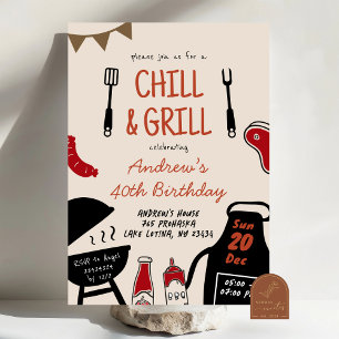 Invitation BBQ minimaliste à main Frissons et grillades Anniv