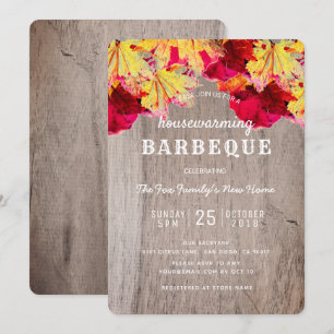 Invitation BBQ Party Chauffage ménager Automne laisse bois In