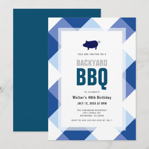 Invitation BBQ Pig Roast Marine En vichy Adulte Anniversaire