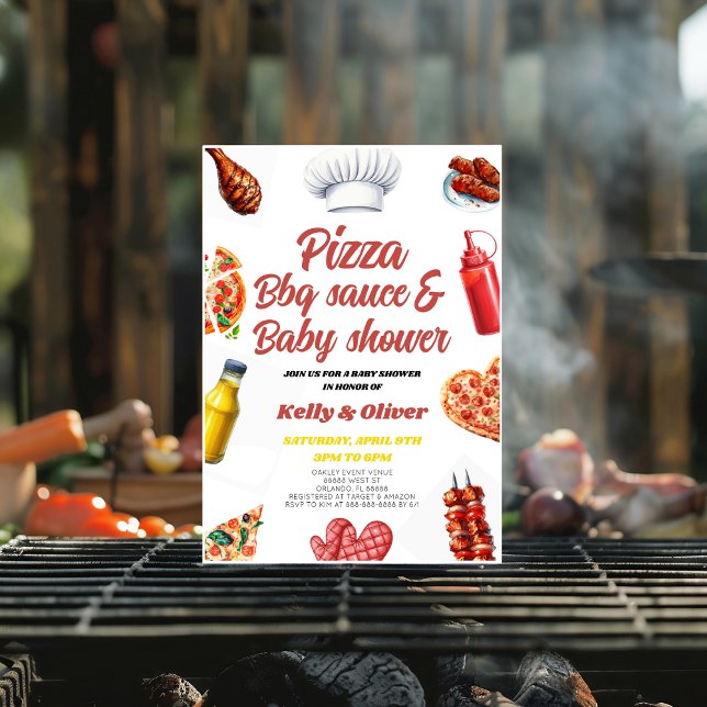 Invitation BBQ Pizza genre baby shower naturel (Créateur téléchargé)