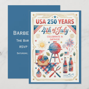 Invitation BBQ pour le 4 juillet USA 250 Ans