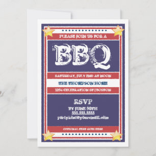 Invitation BBQ rouge, blanc et bleu
