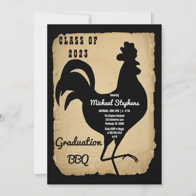 Invitation BBQ Rustic Country Chicken Graduation Party (Devant)