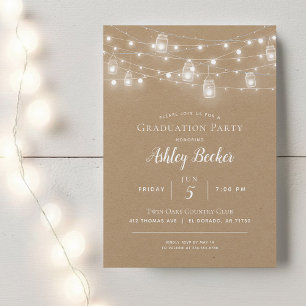 Invitation BBQ Rustique String Lights Graduation Party