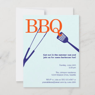 Invitation BBQ summer barbecue cool tool blue cookout custom