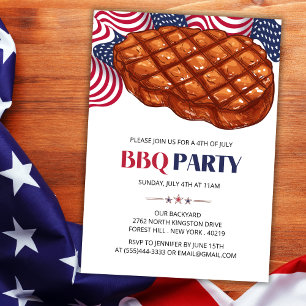 Invitation BBQ Viande Steak Patriotique 4 juillet