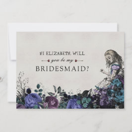 Invitation Be My Bridesmaid Floral Grey Alice in Wonderland