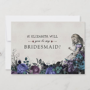 Invitation Be My Bridesmaid Floral Grey Alice in Wonderland