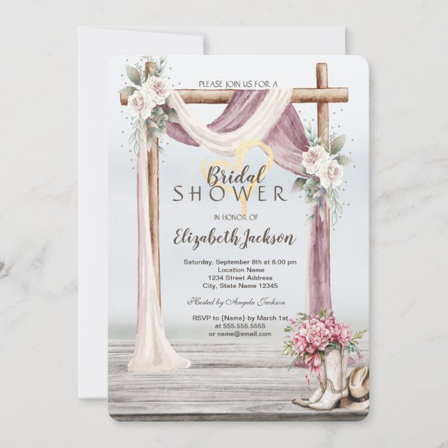 Invitation Beach Arbor Cowboy Boots Hat Bridal Shower  (Devant)