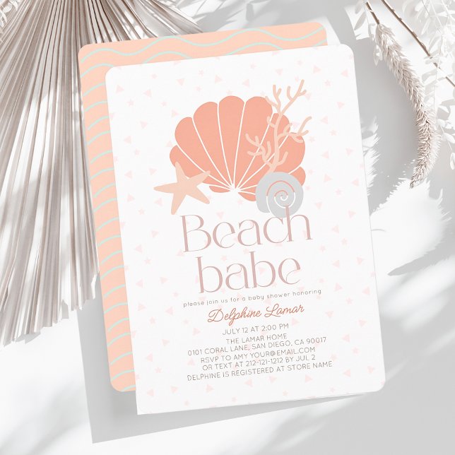 Invitation Beach Babe Seashell Baby shower fille rose (Créateur téléchargé)