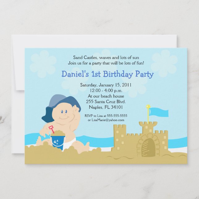Invitation Beach Baby Sand Castle Boy Anniversaire fête 5x7 (Devant)