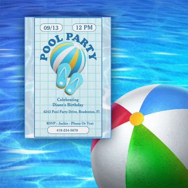 Invitation Beach Ball Et Flip Flops Piscine Anniversaire (Créateur téléchargé)
