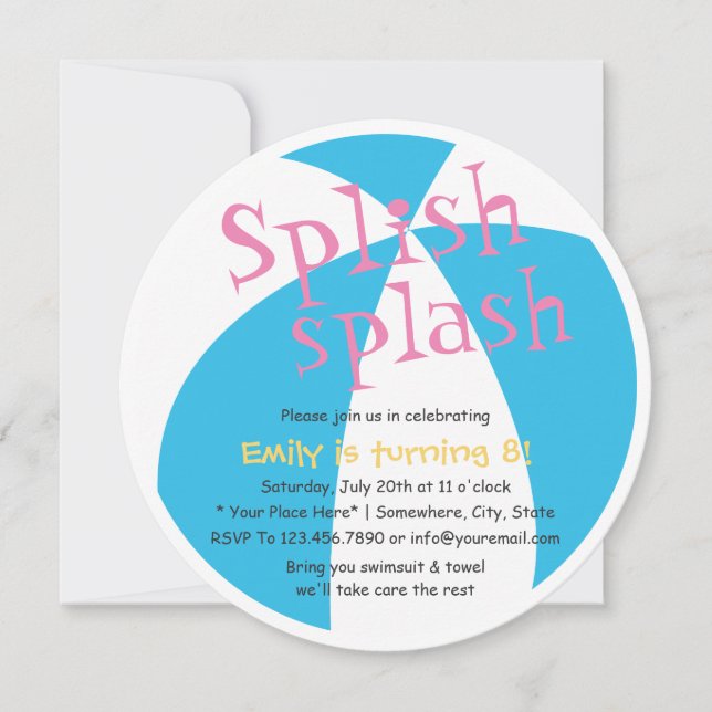 Invitation Beach Ball Girls Summer Pool Birthday Party (Devant)