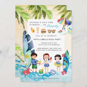 Invitation Beach Bash   Écoles hors fête d'été