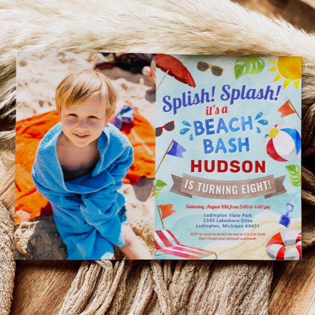 Invitation Beach Bash Summer Boy Photo Anniversaire (Beach Bash Summer Boy Birthday Photo Invitation)
