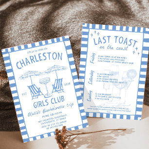 Invitation Beach Coastal Handdraw Blue Bachelorette Week-end