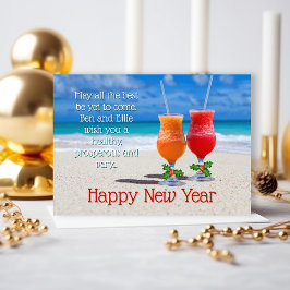 Invitation Beach Drinks Happy New Year Message Cards