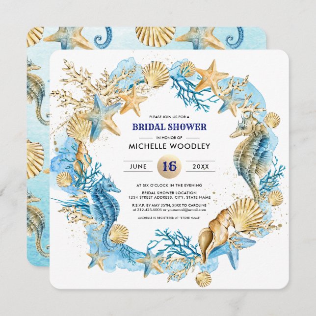 Invitation Beach | Fête des mariées des coquillages (Devant / Derrière)