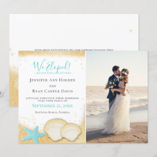 Invitation Beach Gold Sparkle We Elopé avec Mariage photo