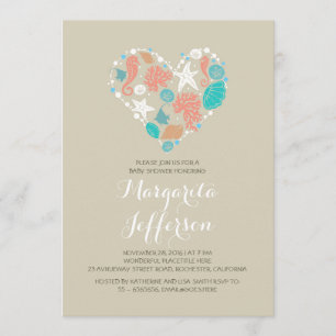 Invitation Beach Heart Baby shower côtier nautique