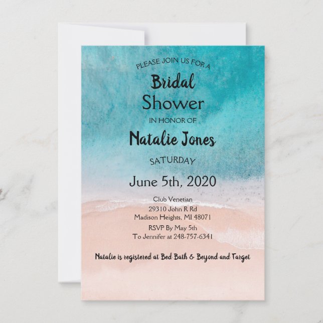 Invitation Beach Ocean Blue Wedding shower (Devant)