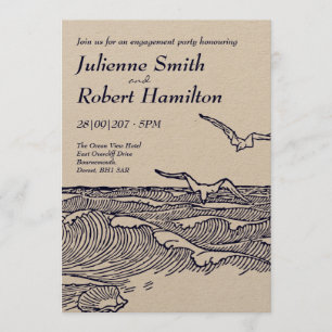 Invitation Beach Ocean Waves Parti d'engagement Rustique