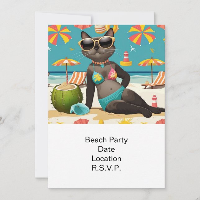Invitation Beach Party Siamese Chat Beach Tropical été (Devant)