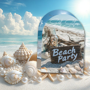 Invitation Beach Party Sweet 16 coquillages de sable