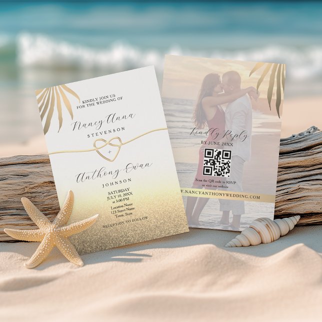 Invitation Beach Photo Gold Wedding (Créateur téléchargé)