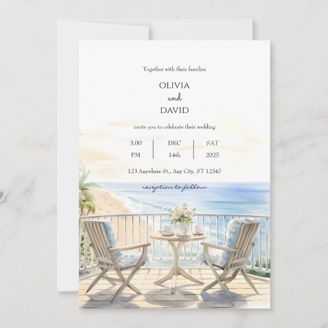 Invitation Beach Resort Balcony Ocean View Beach Wedding (Devant)