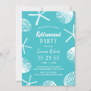 Invitation Beach Retirez Party Elégant Coquillages Turquoise