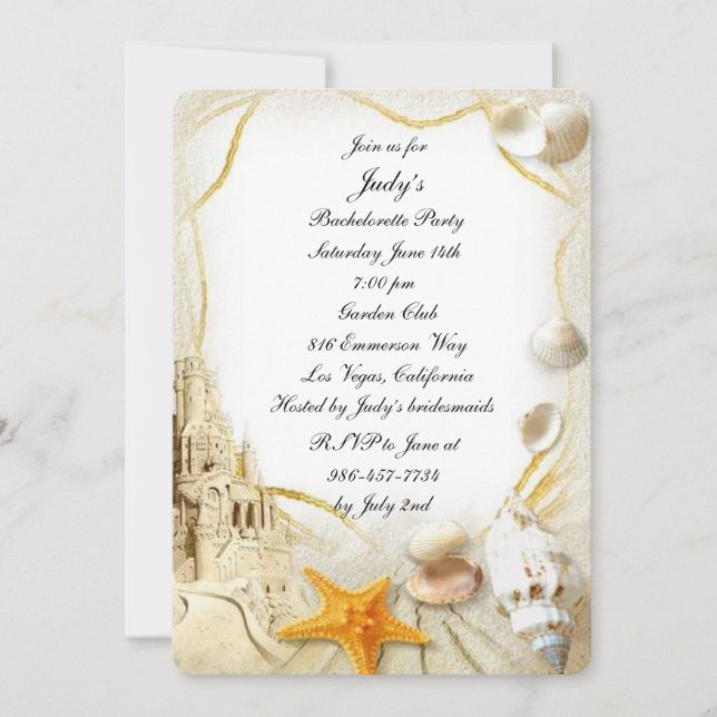 Invitation Beach Sand Castle Mariage Bachelorette Party (Devant)