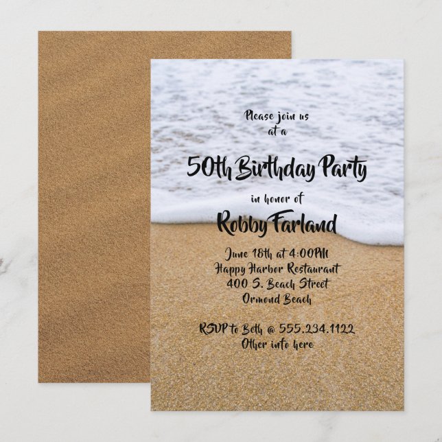 Invitation Beach Sand Custom Age fête d'anniversaire (Devant / Derrière)