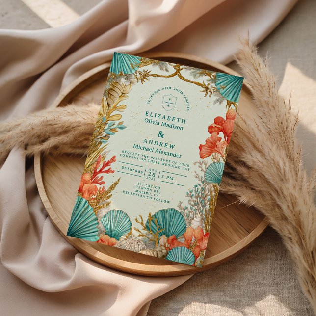 Invitation Beach Seashell Botanical Wedding (Créateur téléchargé)