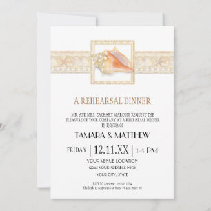 Invitation Beach Stripe Conch Shell Mariages élégants Art