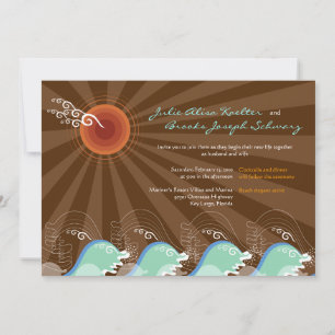 Invitation Beach Summer Cool Waves Brown Sun Wedding Invite