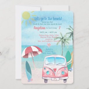 Invitation Beach Summer Party Palm Trees Océan