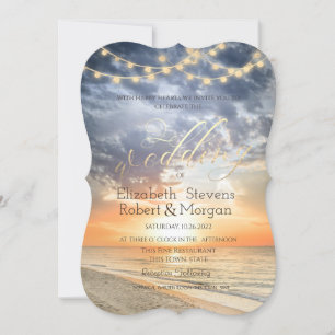 Invitation Beach Sunrise String Lights Gold Mariage