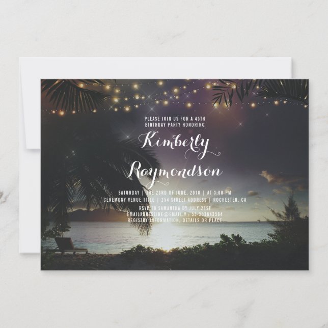 Invitation Beach Sunset Lights Tropical Birthday Party (Devant)