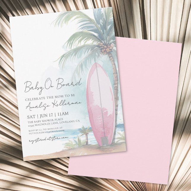 Invitation Beach Surfboard Baby On Board Summer Baby Shower (Beach Surfboard Baby On Board Summer Baby Shower Invitation)