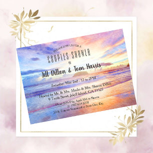 Invitation Beach Watercolor Sunrise Couples Douche