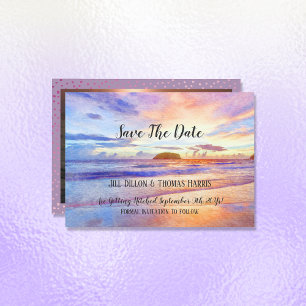 Invitation Beach Watercolor Sunrise Enregistrer La Date Photo
