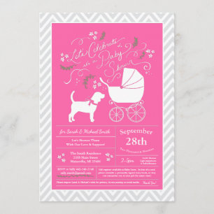 Invitation Beagle chien Baby shower fille rose