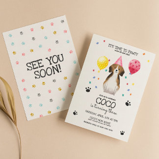 Invitation Beagle laisse Pawty Chien Chien Chien Puppy Annive