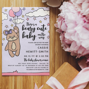 Invitation Beaire violette rose mignonne Baby shower fille